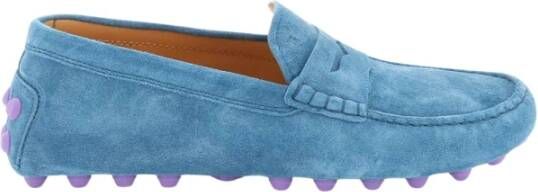 TOD'S Suede Bubble Loafers met reliëf monogramdetail Blue Dames