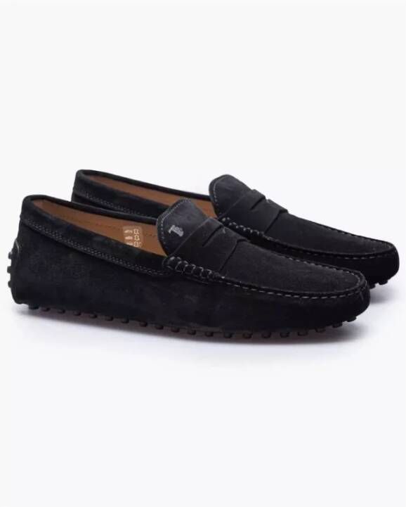 TOD'S Suède Leren Loafers met Gestikte Band en Plateau Zwart 1 2 Black Heren