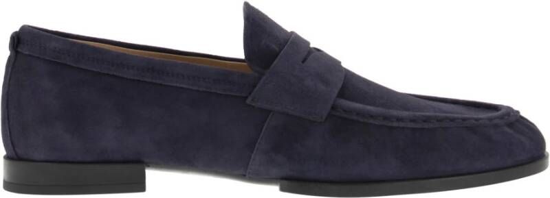 TOD'S Blauwe Suède Loafers met Flip-Grips en Ingelegd Monogram Blue Heren