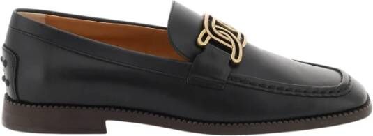 TOD'S Suède Loafers met Gouden Ketting Detail Black Dames