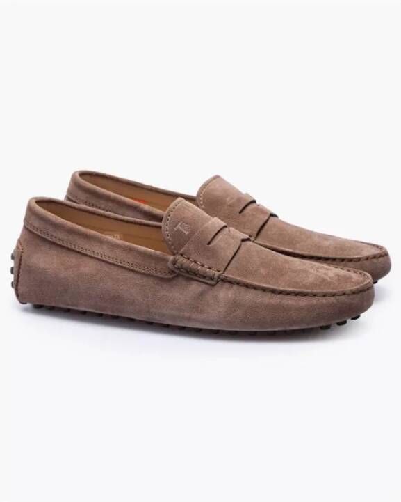 TOD'S Suède Mocins met Gestikte Schort en Verhoogde Hak Bruin 1 2 Brown Heren