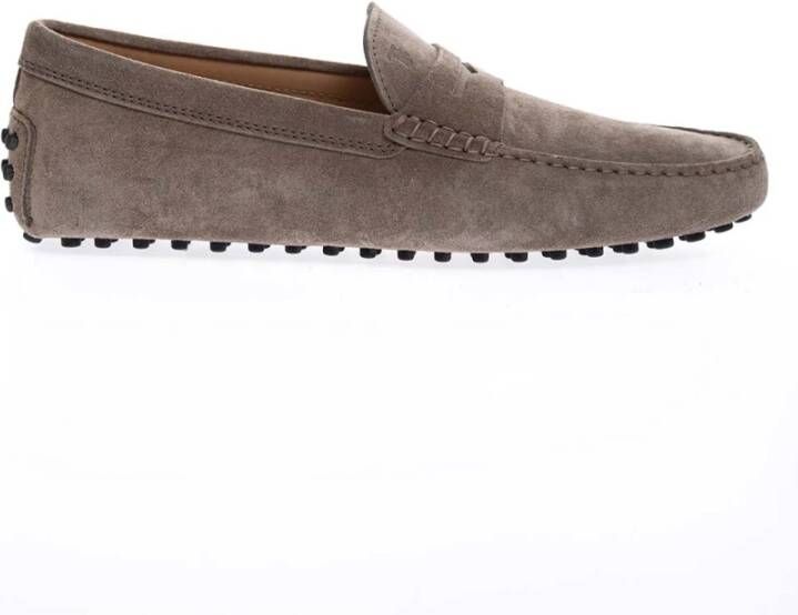 TOD'S Taupe Leren Crust Moccasins met Decoratieve Been Beige Heren