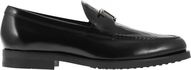 TOD'S Tijdloze leren instapper met aangepast metalen accessoire Black Heren