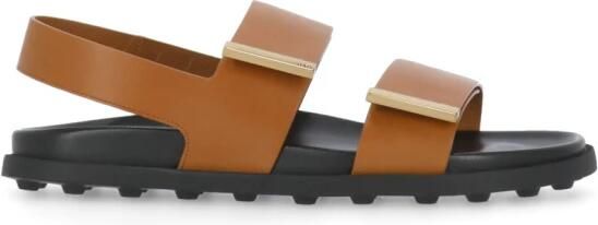 Tod's Bruine Leren Sandalen met Klittenbandsluiting