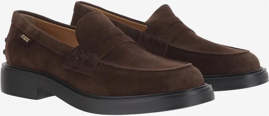 Tod's Bruine Suède Loafers Vierkante Neus