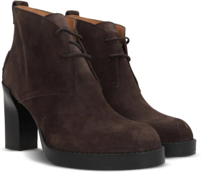 Tod's Bruine Suède Veterschoenen met Dikke Hak