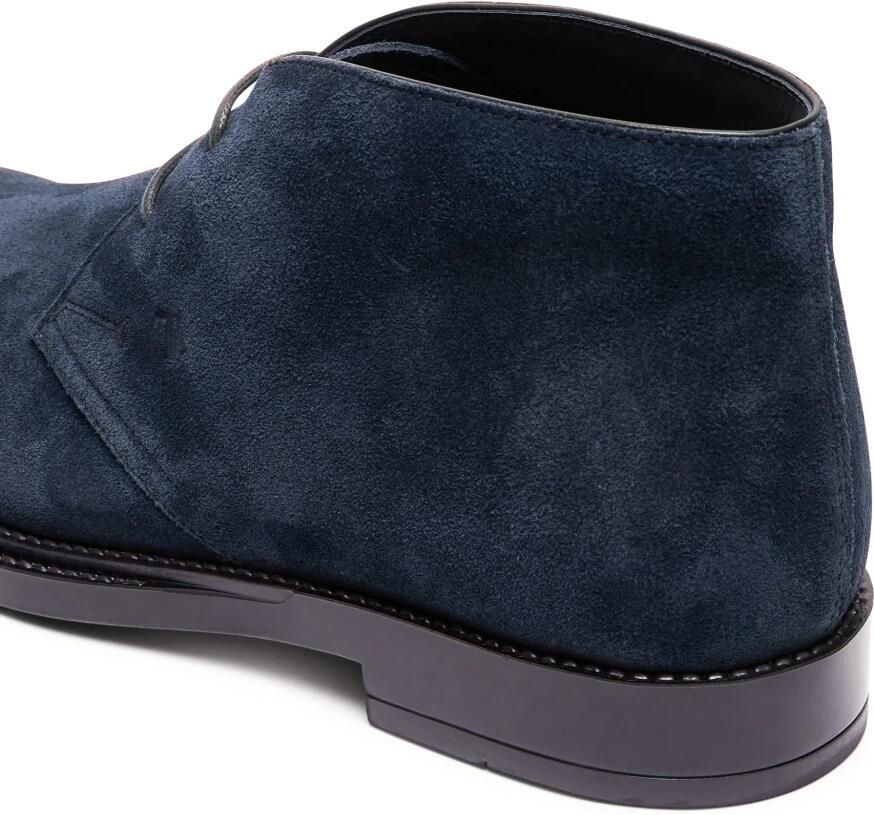 TOD'S Blauwe Suède Enkellaarzen met Geëmbosseerd Monogram Blue Heren