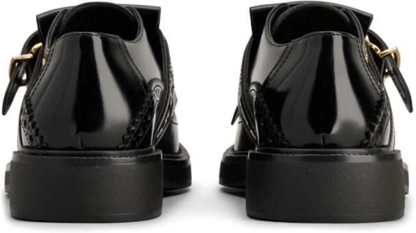 TOD'S Zwarte Leren Platte Schoenen Franje Detail Black Dames