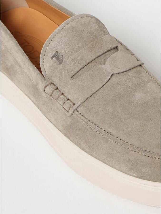 TOD'S Beige Suède Mocassin met Rubberen Zool Beige Heren - Foto 2