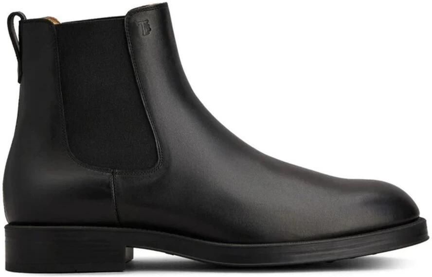 Tod's Zwarte Kalfsleren Enkellaarzen Elastische Inzetstukken