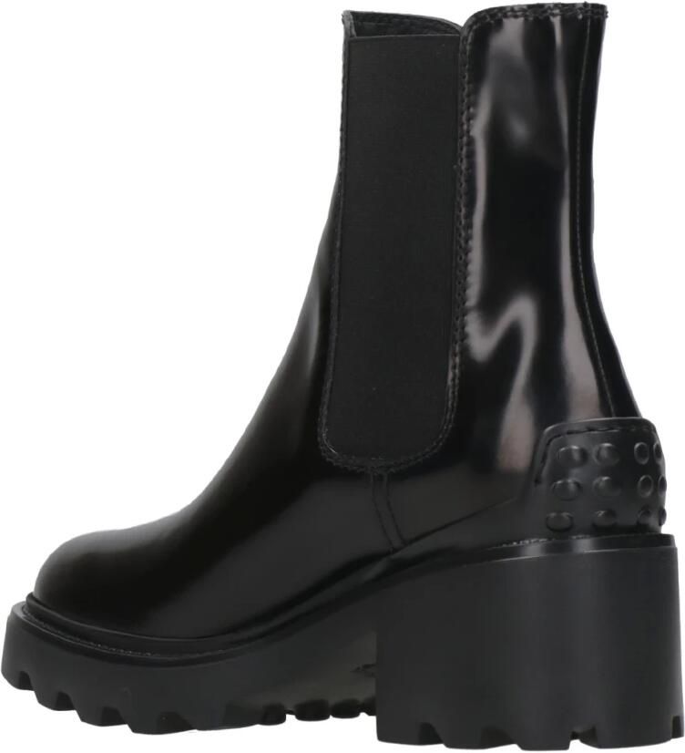 Tod's Zwarte Leren Enkellaarzen met Elastische Inzetstukken