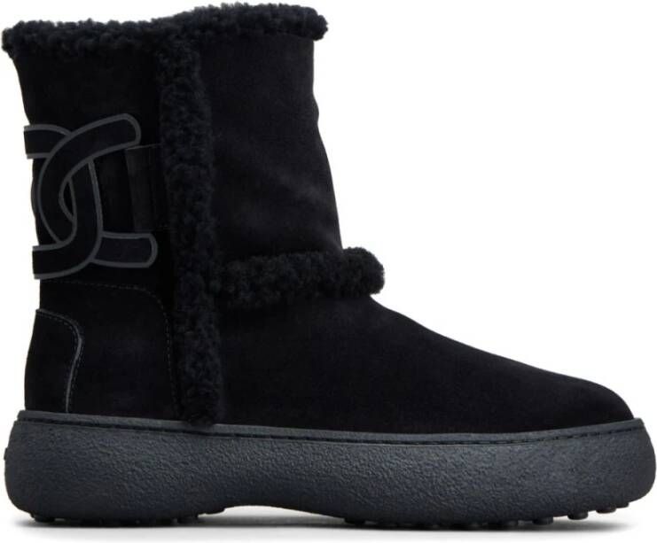 TOD'S Winter Lederlaarzen met Shearling Bies Black Dames