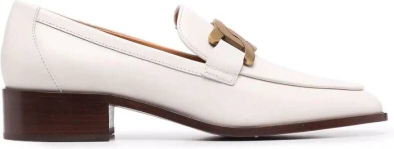 TOD'S Witte leren loafers met metalen ketting White Dames