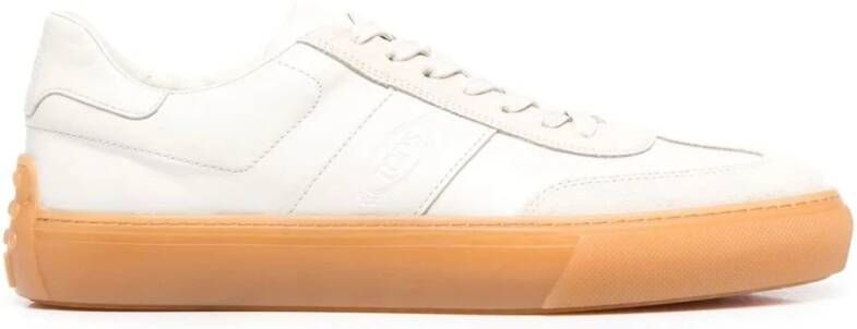 TOD'S Witte Leren Sneakers met Beige Inzetstukken Wit Heren