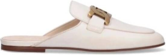 TOD'S Witte platte schoenen met gouden logo plaat White Dames