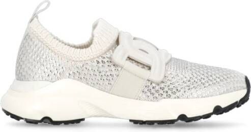 TOD'S Zilveren Katoenen Sneakers met Leren Detail Gray Dames