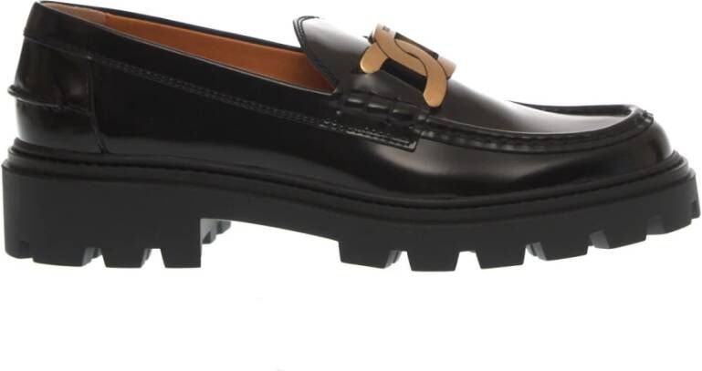 TOD'S Zwarte Geborstelde Ketting Loafer Black Dames