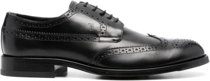Tod's Zwarte Gepolijste Veterschoenen Met Platte Zool
