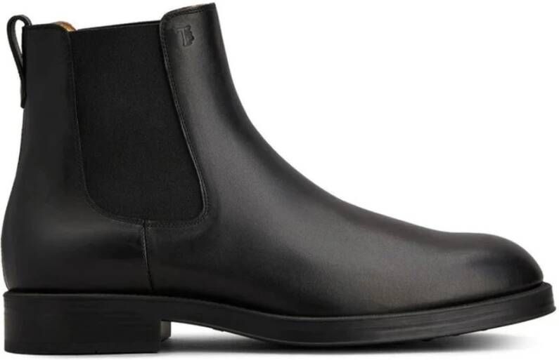 Tod's Zwarte Kalfsleren Enkellaarzen Elastische Inzetstukken