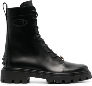 TOD'S Zwarte leren Anfibio-laarzen met kettingdetail Zwart Dames