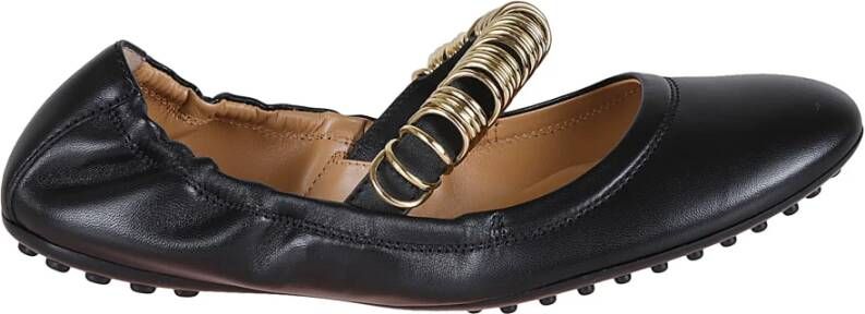 Tod's Zwarte leren ballerina schoenen met gouden ringen