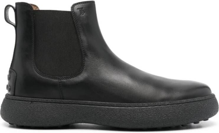 Tod's Zwarte Leren Enkellaars met Elastische Zool