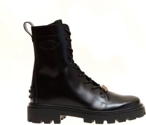 TOD'S Zwarte Leren Enkellaars met Zijrits Zwart Dames