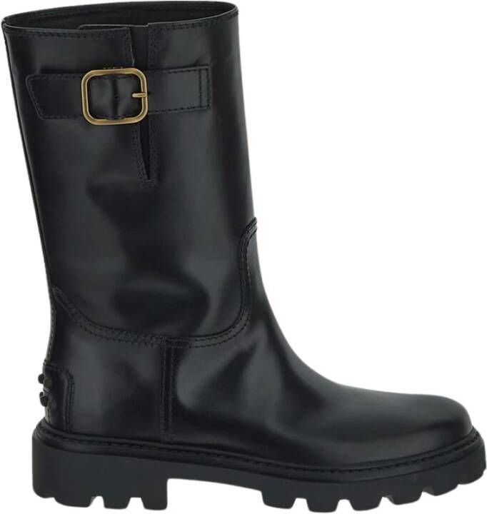 TOD'S Zwarte Leren Gesp Hoge Laarzen Black Dames