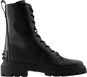 TOD'S Zwarte Leren Laarzen Franse Maatvoering Zwart Dames