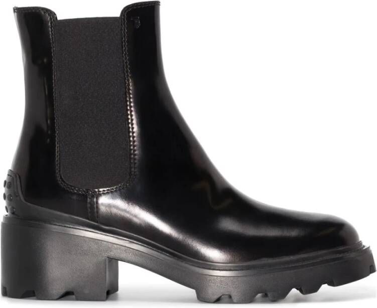 TOD'S Zwarte Leren Laarzen met Elastische Inzetstukken Zwart Dames