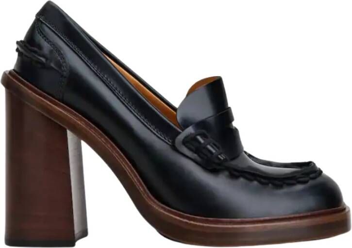 TOD'S Zwarte Leren Loafer met Dikke Hak Black Dames