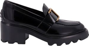 TOD'S Zwarte Leren Loafer met T Timeless Detail Zwart Dames