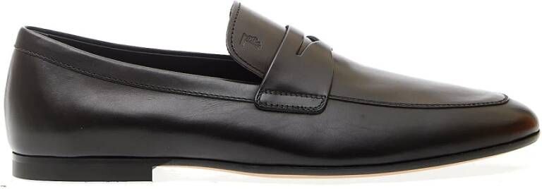 TOD'S Zwarte leren mocassin met leren zool Black Heren