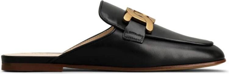 TOD'S Zwarte leren muiltjes met kettingdetail Black Dames - Foto 1