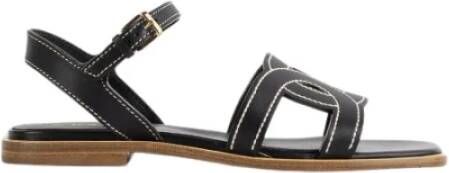 TOD'S Zwarte leren platte sandalen Black Dames