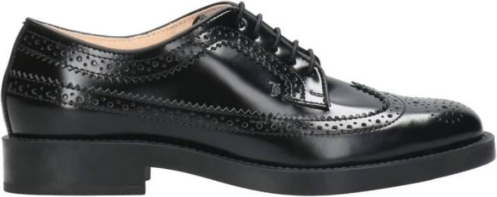 TOD'S Zwarte Leren Platte Schoenen met Engelse Perforaties Black Dames