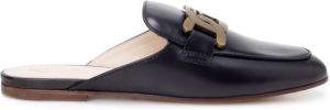 TOD'S Zwarte leren platte schoenen met metalen logo ketting Zwart Dames