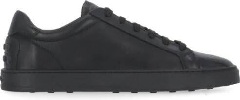Tod's Zwarte Leren Sneakers Ronde Neus Logo