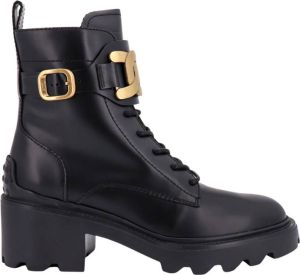 TOD'S Zwarte Leren Veterschoenen Zwart Dames