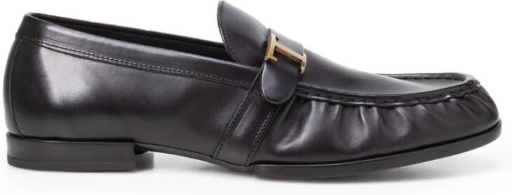 TOD'S Zwarte platte schoenen met gouden logo Black Heren