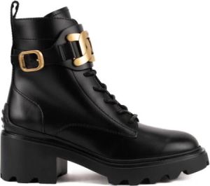 TOD'S Zwarte platte schoenen met veters en gesp Zwart Dames