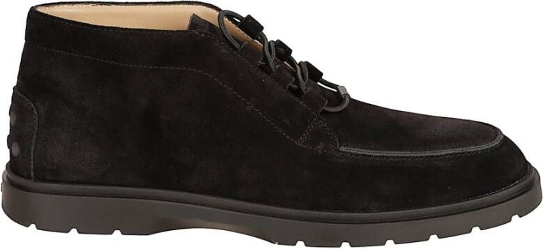 Tod's Zwarte Suède Platte Enkellaars