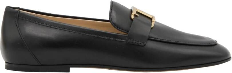 TOD'S Zwarte T-logo leren loafers Black Dames