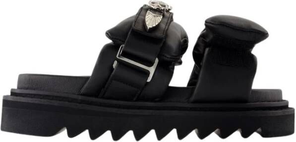 Toga Pulla Zwarte Leren Sandalen Ronde Neus