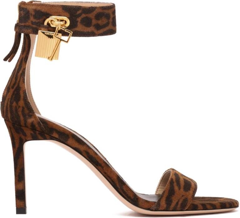 Tom Ford Bruin whisky lederen hangslot sandalen