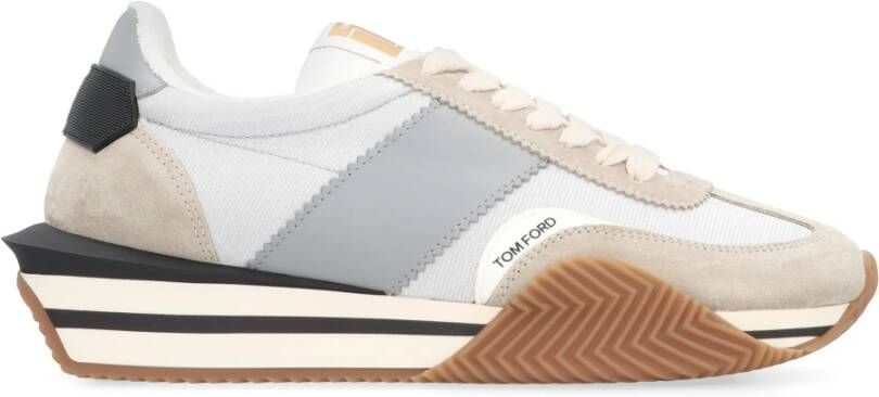 Tom Ford Witte Sneakers Ronde Neus Geborduurd Logo Multicolor Heren