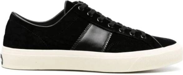 Tom Ford Zwarte Suède Lage Sneakers met Leren Details Black Heren