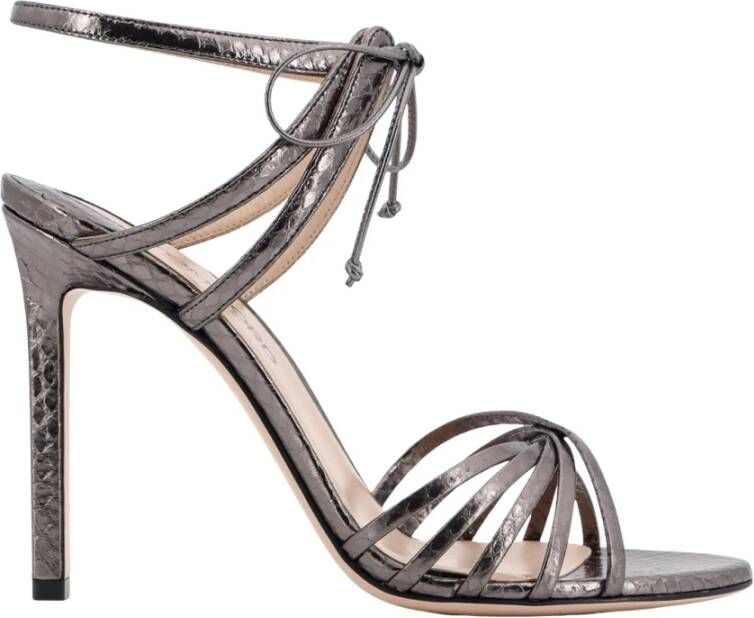 Tom Ford Gelamineerde leren sandalen met logo Gray Dames