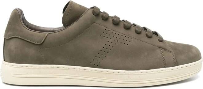 Tom Ford Groene Lace-Up Sneaker met Geperforeerde Details