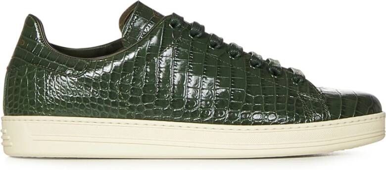 Tom Ford Groene Krokodillenprint Leren Sneakers Green Heren